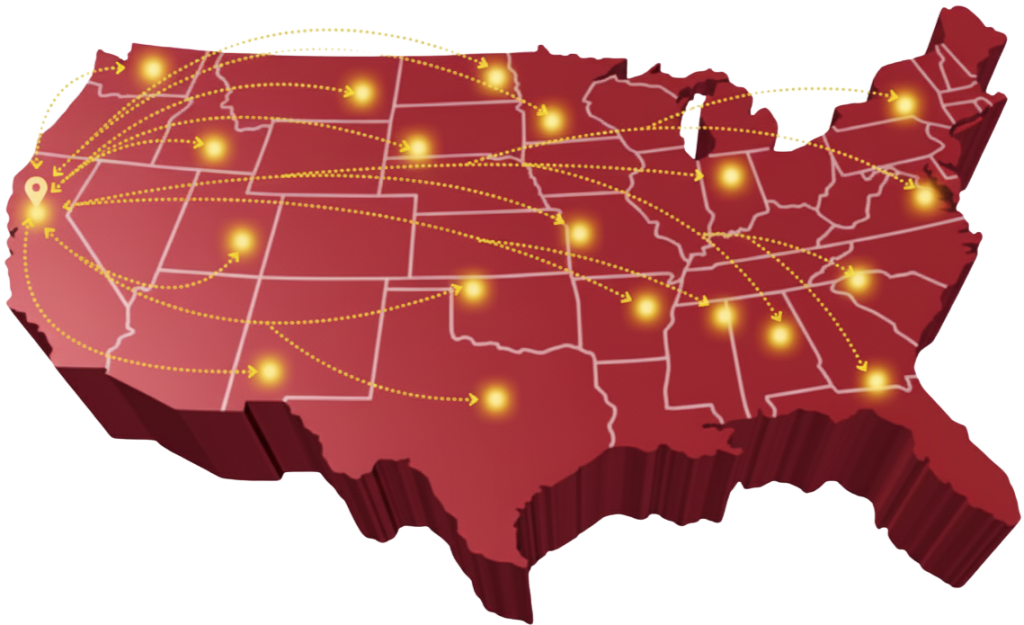 California Hybrid & EV Car Transport Service Map – Secure Vehicle Pickup and Delivery to Toyota and Tesla Service Center in Santa Clara
