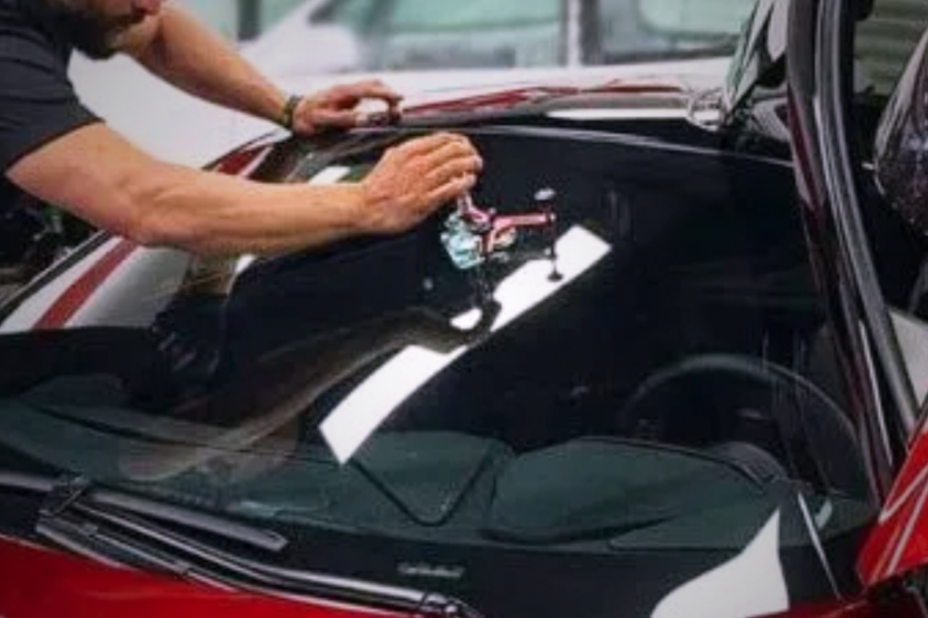 Exterior car and windshield inspection at Toyota and Tesla Service Center in Santa Clara, CA